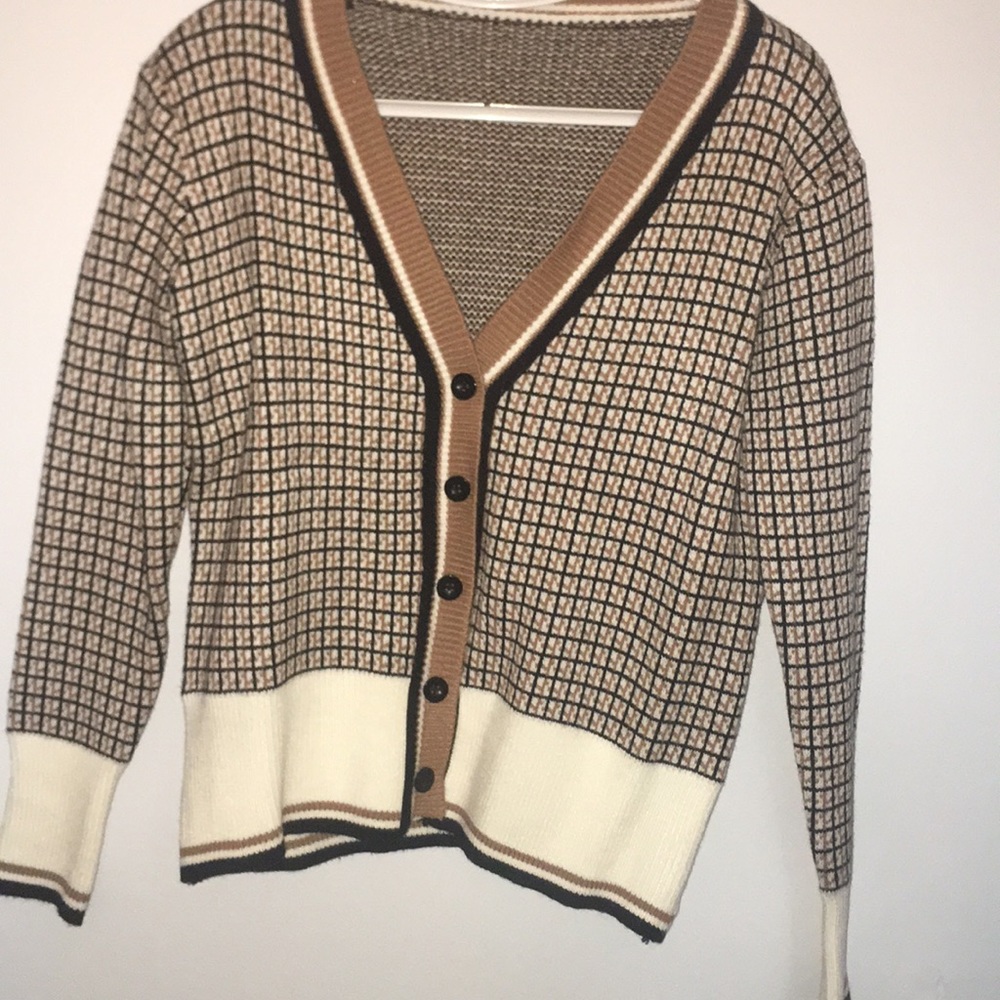 Brown, black, white printed sweater